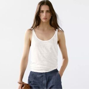 Massimo Dutti Women’s 100% Linen Strappy Tank Top – White, Size Medium